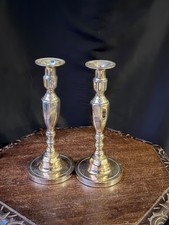 Vintage Georgian Style Brass Candlesticks Pair Faceted Baluster 10.5 Inch picture