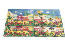 Set of Four Bermuda Impressions Placemats Two Scenes Beach & City Town Cork Back picture