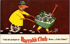 1960s HARRAH'S CLUB CASINO Comic Postcard RENO & Lake Tahoe / Wheelbarrow / Cash picture