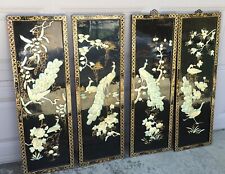 VTG Mid Century Lacquer Wall Panels Mother Of Pearl Asian Art 36”X12”. Peacocks picture