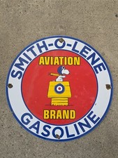 VINTAGE 1959 ''SMITH-O-LENE GASOLINE'' PUMP PLATE PORCELAIN SIGN 12