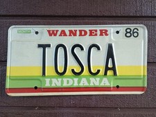 Indiana Wander 1986 Tosca Vanity Expired Collectible License Plate picture