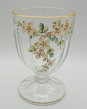 Vintage Victorian Hand Painted Enamel Clear Glass Display Chalice Bowl Vase picture