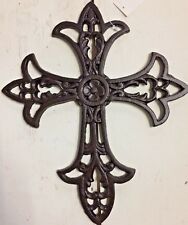 ROSETTE MEDALLION FLEUR DE LIS CROSS, Antique Brown Bronze Finish, cast iron picture
