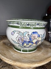Ceramic Planter Dish AAA Imports Fine Pottery Footed Green Pansy Floral picture