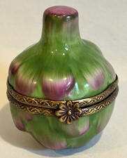 LIMOGES France PEINT MAIN Trinket Box ARTICHOKE-Flower CLASP-PV-Parry Vieille picture