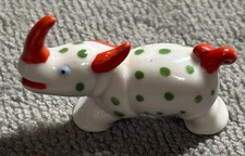 Vintage Art Deco German Porcelain Rhinoceros Green Polka Dot Figurine picture