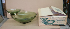 VINTAGE HAZELWARE 3 PC PEBBLETONE CHIP-N-DIP SET AVOCADO GREEN ( A-2033) picture