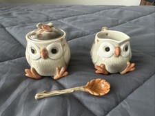 Fitz and Floyd Owl Creamer and Sugar Bowl Set 1978 Excellent Condition picture