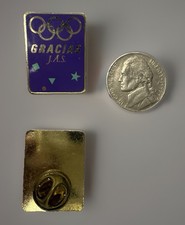 New Rare Vintage Gracias J.A.S. Olympic Rings Lapel Pin 1984  picture