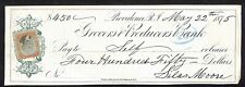 Grocers & Producers Bank Providence RI 1875 $400 Silas Moore Bank Check - Scarce picture