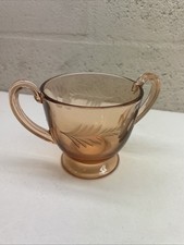 Vintage Jeannette Glass Iris and Herringbone Marigold Iridescent Open Sugar Bowl picture