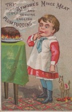 Atmores Mince Meat Plum Pudding   Antique Advertising Trade Card  A6H picture