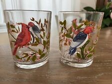 Pair (2) Vintage Arcoroc France Cardinal Red Headed Woodpecker 4oz Glass Set picture