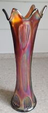Fenton Ribbed Stretch Vase Iridescent Amethyst Carnival Glass 10.5