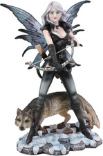 Ebros Winter Snow Fairy Goddess Artemis Hunting with Gray Wolf Statue 10
