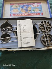 Vintage Griswold Cast Iron Patty Molds Set #3  Orig Box 1930's-1950's 7 Pieces picture