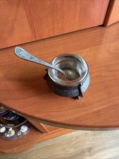 Vintage  Soviet USSR Salt Cellar Glass Insert Spoon Mstera Metal Stamp picture