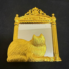 Vintage JJ Jonette Cat Looking in the Mirror Brooch picture