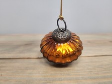 Vintage Kugel Style Amber Glass Melon Shape Christmas Tree Ornament picture
