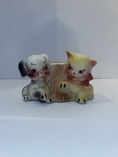 Vintage Ceramic Dog and Cat Planter picture