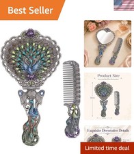 Elegant Handheld Vintage Mirror & Comb Set - Delightful Heart-Shaped Design picture