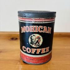Antique Mohican Coffee Tin Can, New York, Rare Red And Black W/ Indian 1 Pound picture