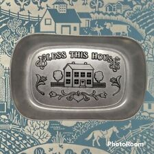 Vintage Wilton Armetale Bless This House Pewter Serving Bread Tray picture