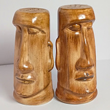 Vintage 1960s Kahiki Supper Club Columbus OH Tiki Moai Ceramic Salt Pepper Set picture