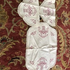 Vintage Three piece￼ linen scarf and doily set With crochet edging￼ picture