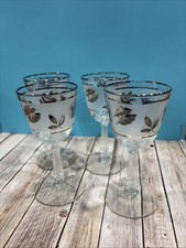 Vintage Libbey Frosted Silver Leaf Stemmed Wine Glasses 5.75