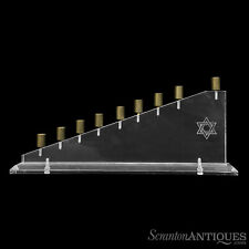 Mid-Century Modern Clear Lucite Hanukkah Menorah w/ Etched Star of David picture