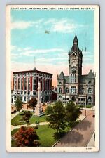 Butler PA-Pennsylvania, Court House, Bank Building, Vintage c1929 Postcard picture