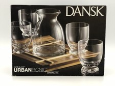 DANSK Cafe Blanc Urban Picnic Drinks Etc 4 Wine Glasses Carafe Tray 800494 NEW picture