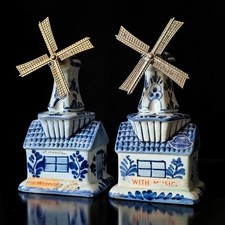 2 Vintage BOMA Delft Blue Animated Windmill Music Box Made in Holland St Maarten picture