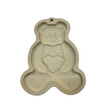 1991 Pampered Chef Stoneware Cookie Mold Teddy Bear Heart 6