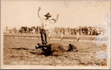 1913 RPPC Oda Moore Hog Tie Rodeo Walla Walla Cowboy Steer Real Photo Postcard picture