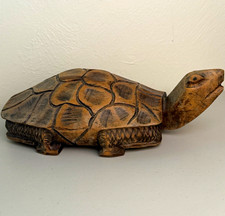 Large Hand Carved Solid Wood Turtle Tortoise Sculpture Figurine 13” Folk Art picture