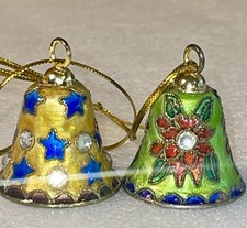 Vtg Gorgeous Enamel Cloisonné 1 1/2” Christmas Bells Lot Of 10  picture