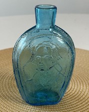 VTG Wheaton Light Blue Glass Flask Bottle Henry Clay & Daniel Webster 5.75”H picture