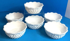 Rare Set Of 6 Vintage Imperial Glass Hobnail White Milk Glass Fruit Bowls picture