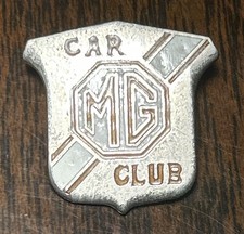 VINTAGE MG CAR CLUB Enamel Silver-tone Metal Shield Auto Logo Lapel Hat Pin 0.5” picture