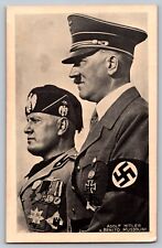 Military WW2 Germany Adolf Hitler and Benito Mussolini Photo Postcard picture