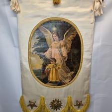 Antique 19th Century Handmade Silk Guardian Angel Catholic Banner Shrine Sacred  picture