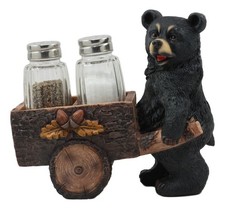 Ebros Woodlands Spice Delivery Black Bear Pushing Vintage Wagon Cart Salt And... picture