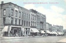 Lithograph Hillsdale Michigan Street Scene Business District early 1900s picture
