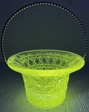 Vintage Fostoria Avon Manganese Glass Daisy & Button Basket w/Gold Rope Handle picture