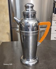 1930s Art Deco Keystoneware Chrome Cocktail Shaker Orange Bakelite Handle K25 picture