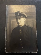 Antique WWI Imperial German Soldier Glasses Feldmutze Cap Number 3 Shoulder RPPC picture