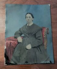 Antique Tintype Photograph Hand Colored American Large Plate Dour Woman picture